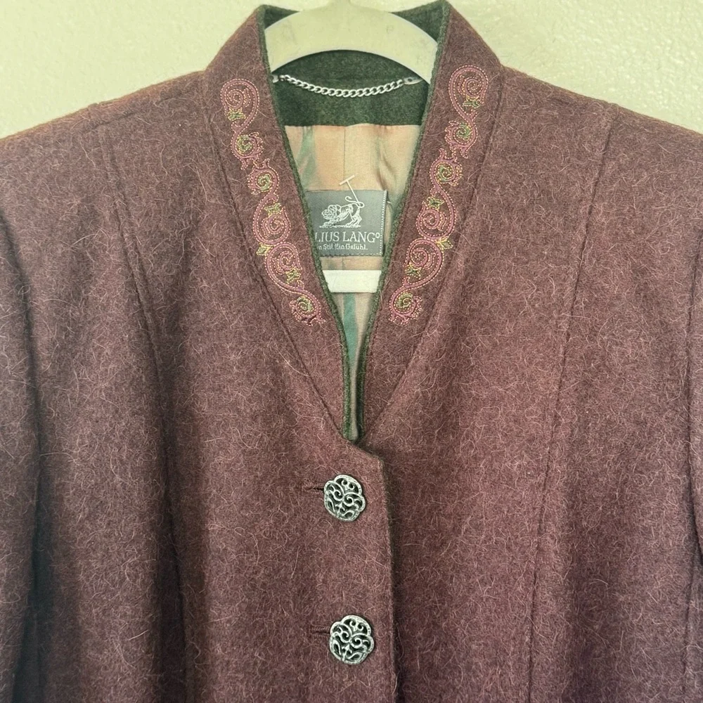 Julius Lang Burgundy Alpaca Wool Blazer Purple Victorian Size M 36 6 - Picture 2 of 12
